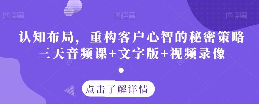 认知布局，重构客户心智的秘密策略三天音频课+文字版+视频录像-chywc