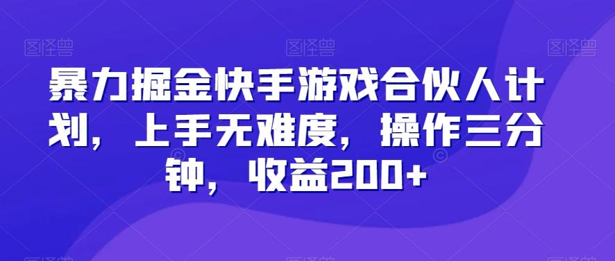 暴力掘金快手游戏合伙人计划，上手无难度，操作三分钟，收益200+-chywc
