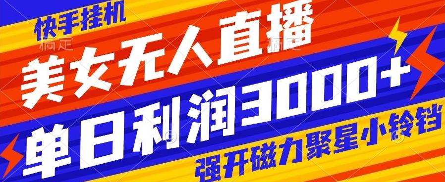 快手挂机，美女无人直播，强开磁力聚星小铃铛，日入3000+-chywc