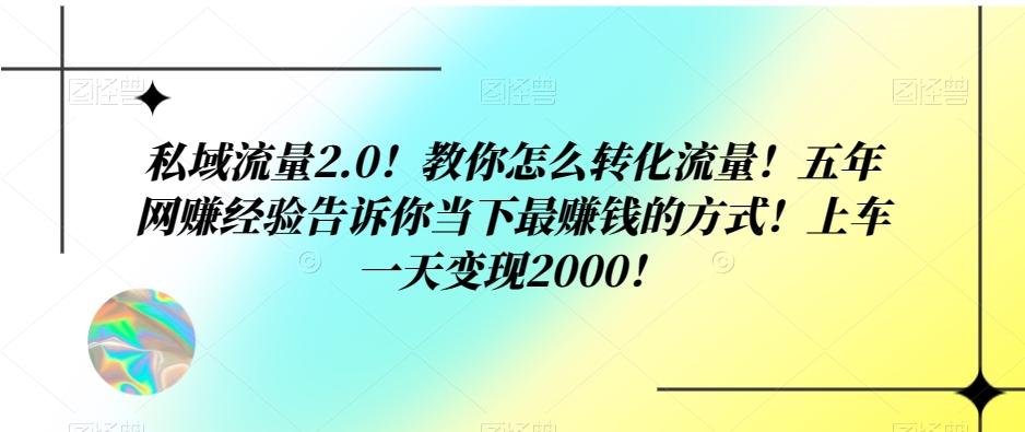 私域流量2.0！教你怎么转化流量！五年网赚经验告诉你当下最赚钱的方式！上车一天变现2000！-chywc