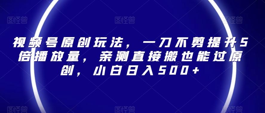 视频号原创玩法，一刀不剪提升5倍播放量，亲测直接搬也能过原创，小白日入500+【揭秘】-chywc