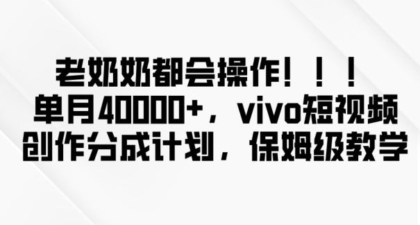 老奶奶都会操作，新平台无脑操作，单月40000+，vivo短视频创作分成计划【揭秘】-chywc