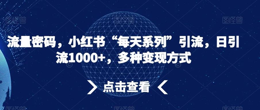 流量密码，小红书“每天系列”引流，日引流1000+，多种变现方式【揭秘】-chywc