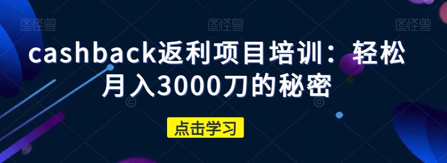 cashback返利项目培训：轻松月入3000刀的秘密-chywc