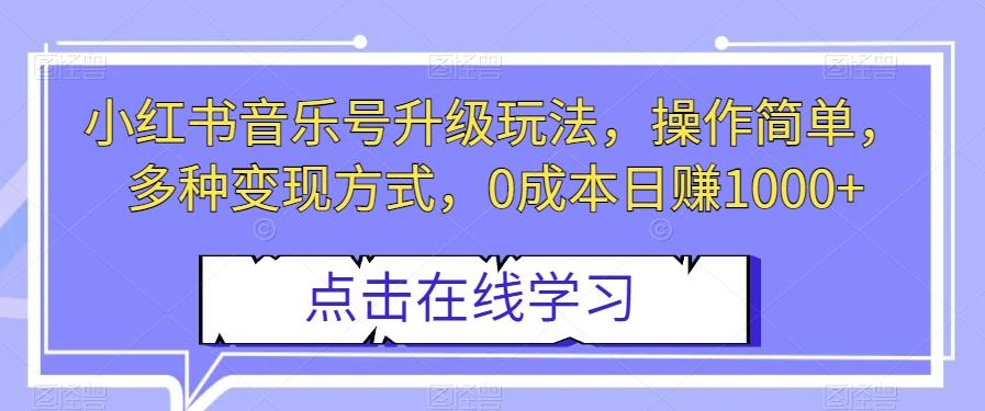 小红书音乐号升级玩法，操作简单，多种变现方式，0成本日赚1000+【揭秘】-chywc