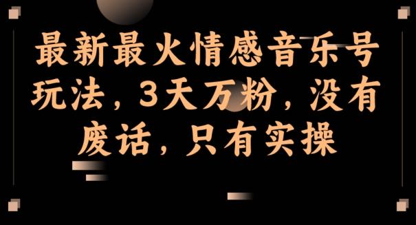 最新最火情感音乐号玩法，3天万粉，没有废话，只有实操-chywc