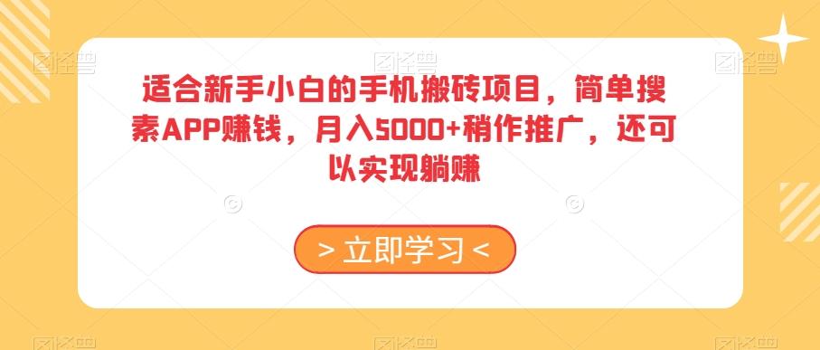 适合新手小白的手机搬砖项目，简单搜素APP赚钱，月入5000+稍作推广，还可以实现躺赚【揭秘】-chywc