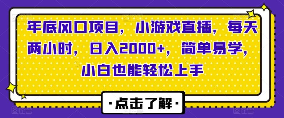 年底风口项目，小游戏直播，每天两小时，日入2000+，简单易学，小白也能轻松上手-chywc