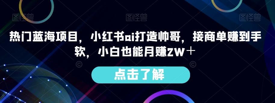 热门蓝海项目，小红书ai打造帅哥，接商单赚到手软，小白也能月赚2W＋-chywc