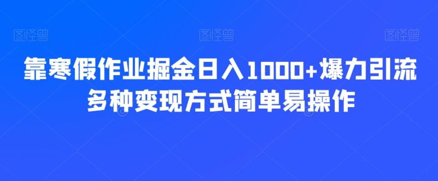 靠寒假作业掘金日入1000+爆力引流多种变现方式简单易操作-chywc