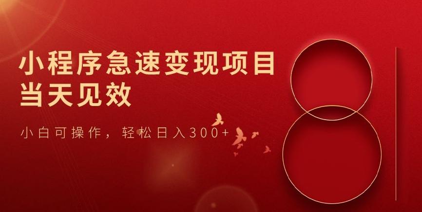 小程序急速变现项目，当天见效，小白可操作，轻松日入300+-chywc