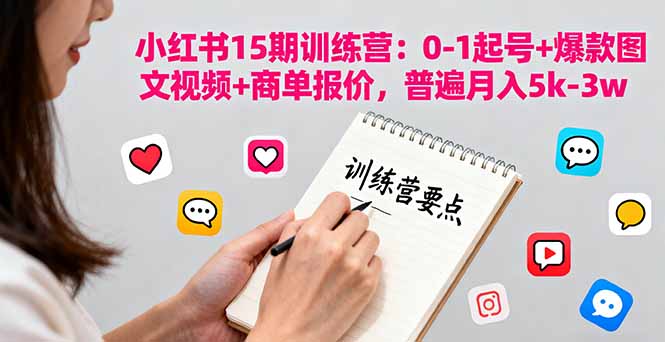 小红书15期训练营：0-1起号+爆款图文视频+商单报价，普遍月入5k-3w-chywc