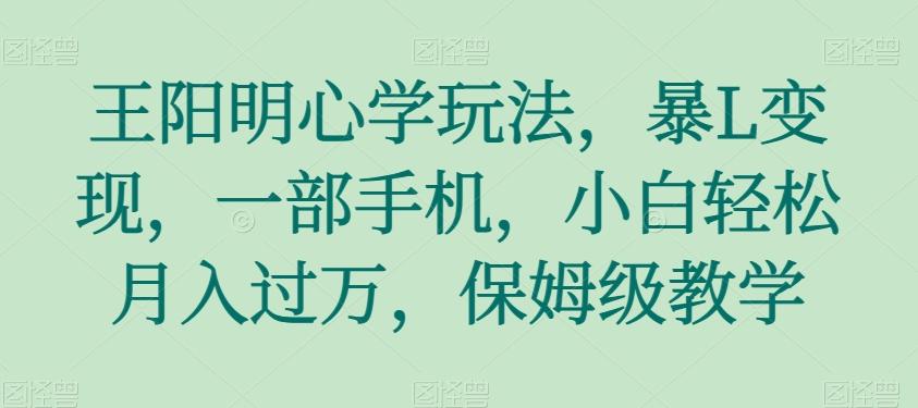 王阳明心学玩法，暴L变现，一部手机，小白轻松月入过万，保姆级教学【揭秘】-chywc