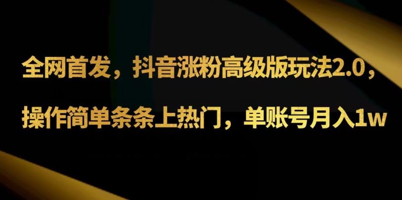 抖音涨粉高级版玩法3.0，操作简单条条上热门，单账号月入1w可批量矩阵（附1500素材）-chywc