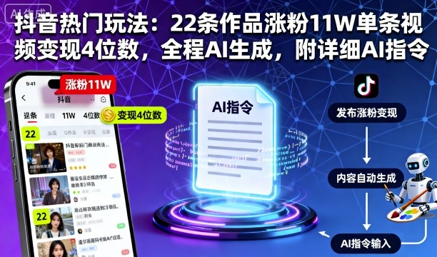 抖音热门玩法：22条作品涨粉11W单条视频变现4位数，全程AI生成，附详细AI指令-chywc