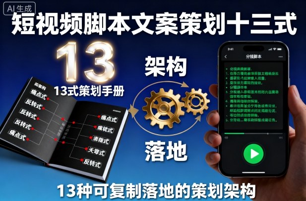 短视频脚本文案策划十三式，13种可复制落地的策划架构-chywc