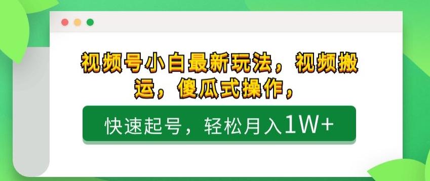 视频号小白最新玩法，视频搬运，傻瓜式操作，快速起号，轻松月入1W+-chywc