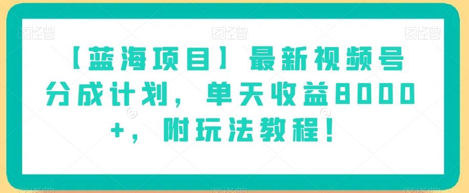 【蓝海项目】最新视频号分成计划，单天收益8000+，附玩法教程！-chywc