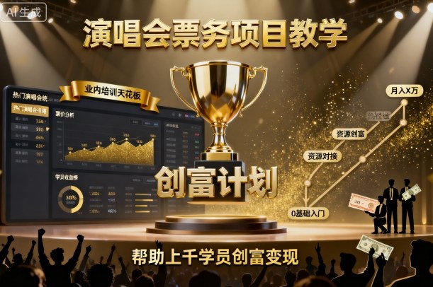 演唱会票务项目教学，业内培训天花板，帮助上千学员创富变现-chywc