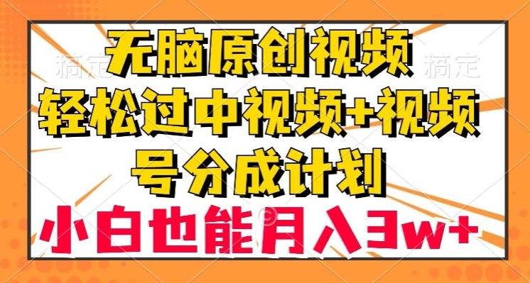 无脑原创视频，轻松过中视频+视频号分成计划，小白也能月入3w+【揭秘】-chywc