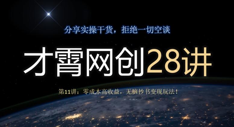 才霄网创28讲第11讲：零成本高收益，无脑抄书变现玩法！-chywc