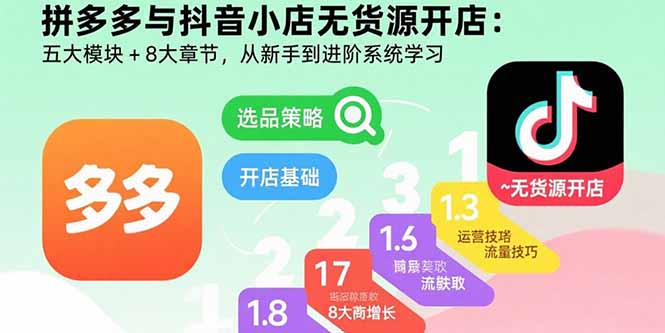 拼多多与抖音小店无货源开店：五大模块+8大章节，从新手到进阶系统学习-chywc
