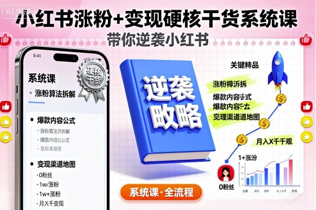 小红书涨粉+变现硬核干货系统课，带你逆袭小红书-chywc