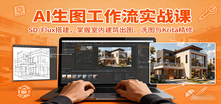 AI生图工作流实战课：SD/Flux搭建，掌握室内建筑出图、洗图与Krita精修-chywc