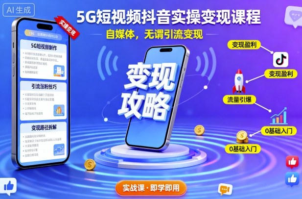 5G短视频抖音实操变现课程，自媒体，无谓引流变现-chywc