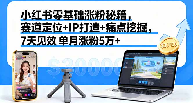 小红书零基础涨粉秘籍，赛道定位+IP打造+痛点挖掘，7天见效 单月涨粉5万+-chywc