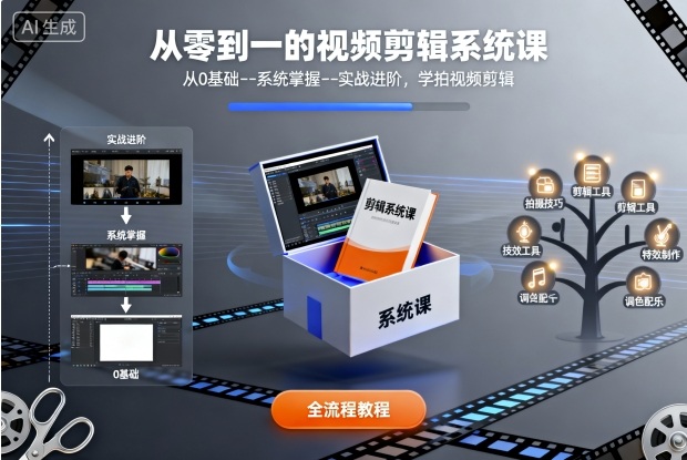 从零到一的视频剪辑系统课，从0基础–系统掌握–实战进阶，学拍视频剪辑-chywc