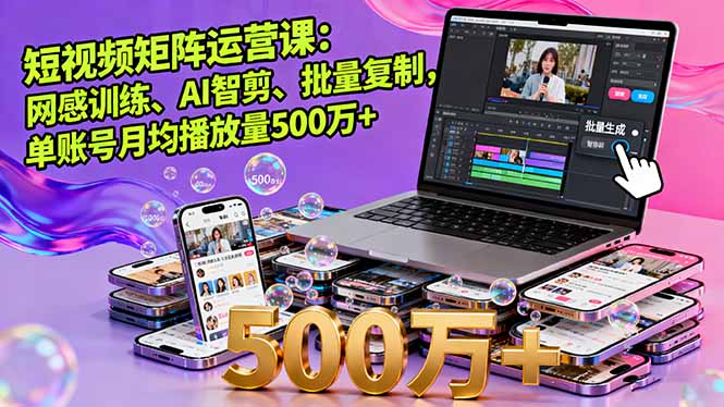 短视频矩阵运营课：网感训练、AI智剪、批量复制，单账号月均播放量500万+-chywc