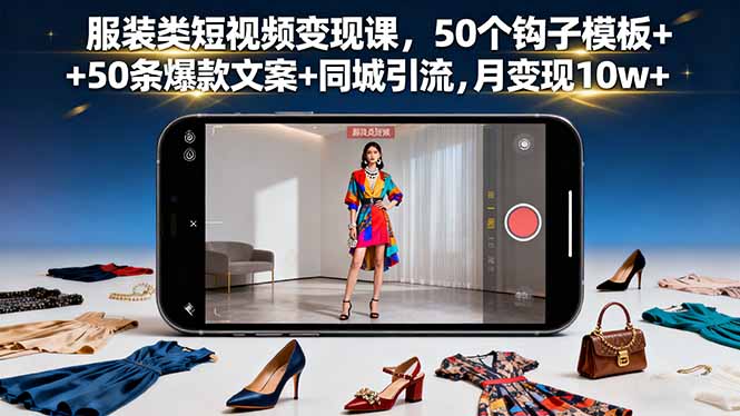 服装类短视频变现课，50个钩子模板+50条爆款文案+同城引流，月变现10w+-chywc