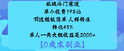 私域冷门赛道:单个收费198米引流模板简单人群精准转化45%单人一天大概收益是1k+-chywc