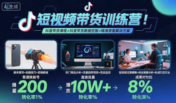 短视频带货训练营，抖音带货课程+抖音带货数据挖掘+精准获客解决方案-chywc