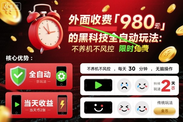 外面收费980的黑科技全自动玩法，不养机不风控，每天30分钟，无脑操作，当天收益2张【揭秘】-chywc