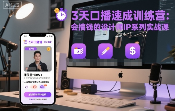 3天口播速成训练营，会搞钱的设计师IP系列实战课-chywc
