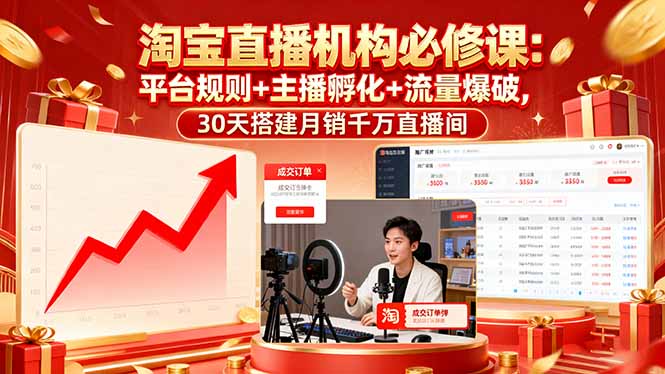 淘宝直播机构必修课：平台规则/主播孵化/流量爆破,30天搭建月销千万直播间-chywc