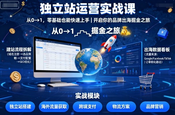 独立站运营实战课，​从0到1，零基础也能快速上手，开启你的品牌出海掘金之旅-chywc