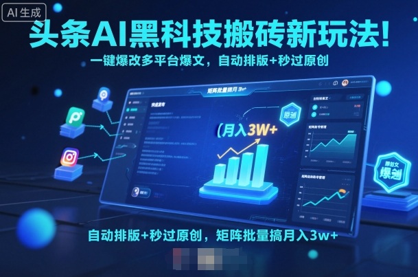 头条AI黑科技搬砖新玩法！一键爆改多平台爆文，自动排版+秒过原创，矩阵批量搞月入3w+【揭秘】-chywc