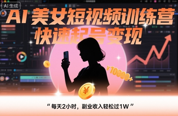 AI美女短视频训练营，快速起号变现，每天2小时，副业收入轻松过1W-chywc