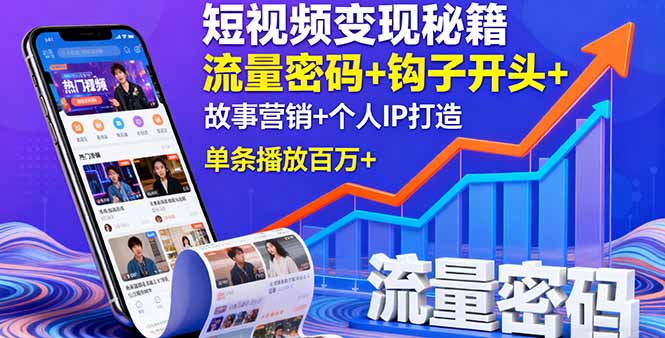 短视频变现秘籍，流量密码+钩子开头+故事营销+个人IP打造，单条播放百万+-chywc