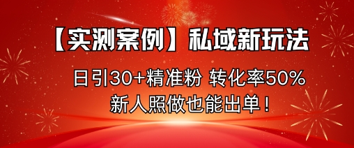 【实测案例】私域新玩法，日引30+精准粉，转化率50%，新人照做也能出单！-chywc