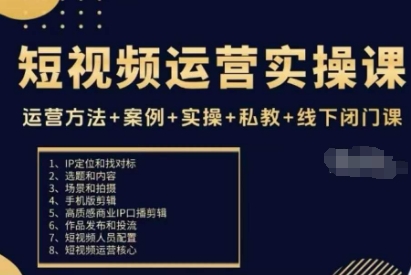 短视频运营实操课，运营方法+案例+实操+私教+线下闭门课-chywc