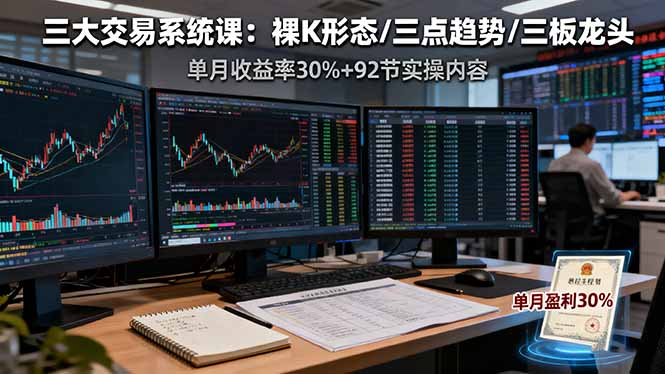三大交易系统课：裸K形态/三点趋势/三板体系，单月收益率30%+92节实操内容-chywc