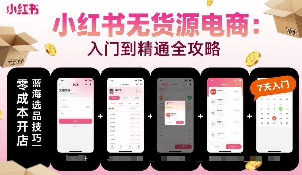 小红书无货源电商，入门到精通，开店+选品+笔记+剪辑+赛道+内容-chywc