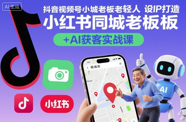 抖音视频号小红书同城老板轻人设IP打造+AI获客实战课，人设打造-算法拆解-拍摄剪辑-内容运营-AI创作-chywc