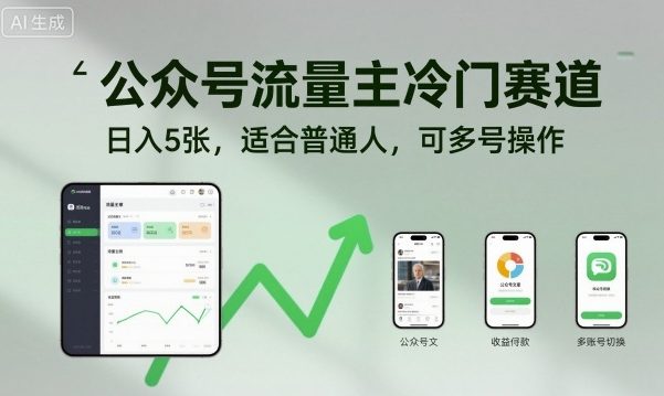 公众号流量主冷门赛道，日入5张，适合普通人，可多号操作-chywc