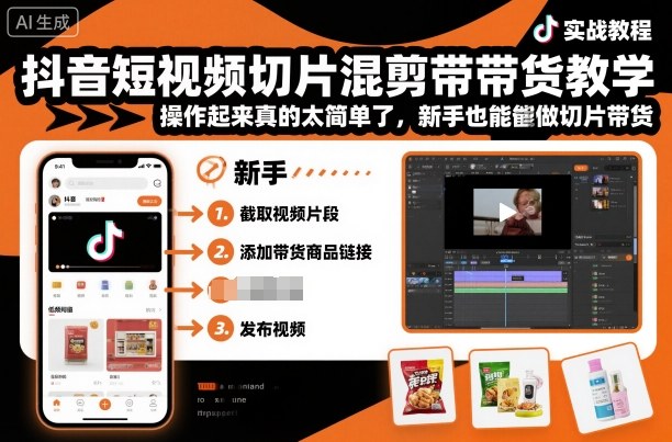 抖音短视频切片混剪带货教学，操作起来真的太简单了，新手也能做切片带货-chywc