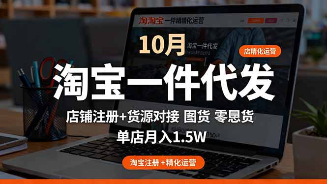 淘宝一件代发精细化运营-10月：店铺注册+货源对接+零囤货，单店月入1.5w-chywc
